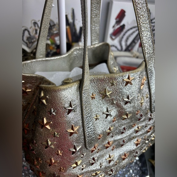 Jimmy Choo Sofia Star Studded Tote Bag in metallic silver calfskin leather EUC - Picture 3 of 14